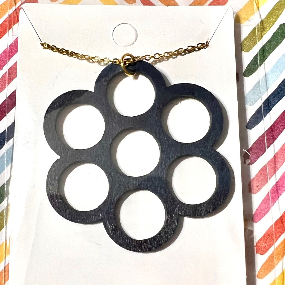 Midnight blue wood pendant necklace